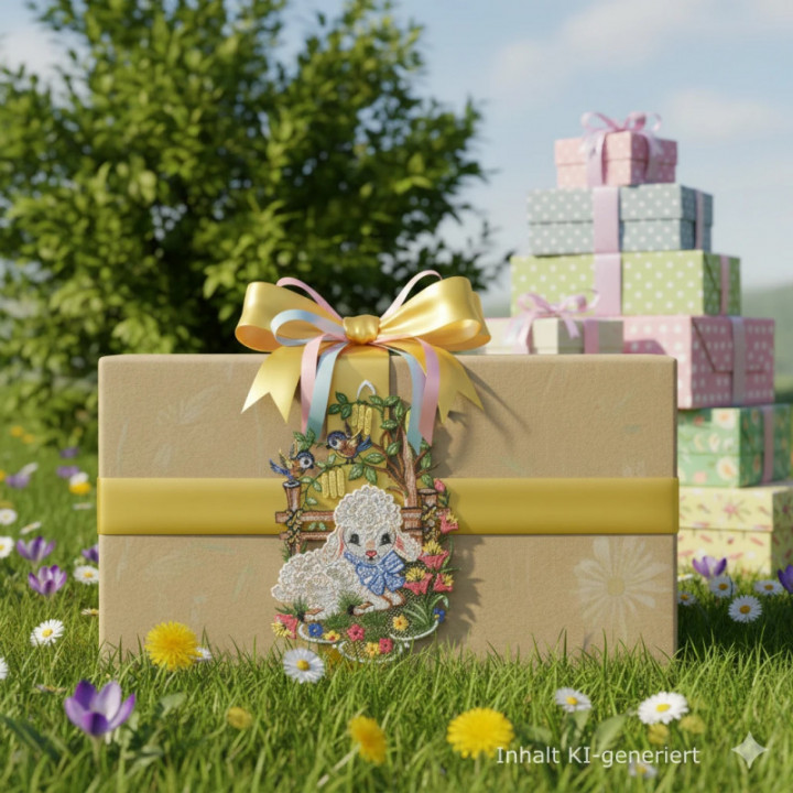 Fensterbild Schäfchen - Blaumeisen - Vogtländische Spitze - 31x21cm