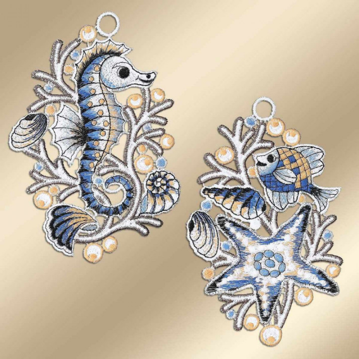 Fensterbilder Seepferdchen und Seestern Vogtländische Spitze maritim