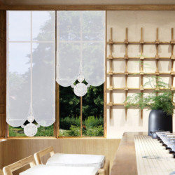 Flächengardine Circle weiß-braun Plauener Spitze 60 cm breit