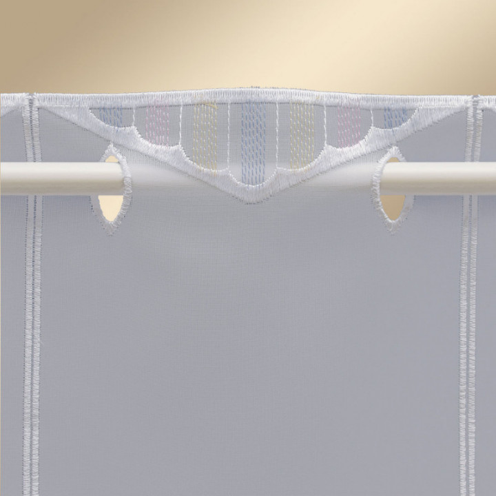 Scheibengardine Blaumeise auf Kirschblütenzweig Plauener Spitze Landhaus-Scheibenhänger halbtransparent bestickt mit Vögelchen