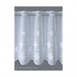 Kurzgardine Kleine Blüten weiß Plauener Spitze