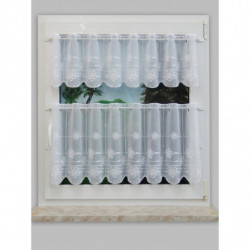 Kurzgardine Kleine Blüten weiß Plauener Spitze