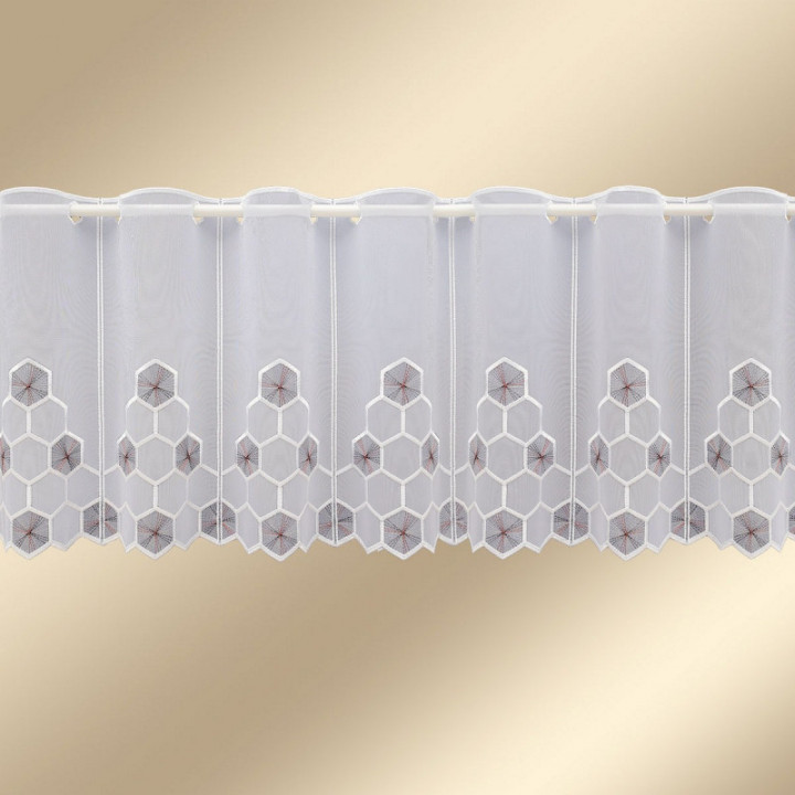 Scheibengardine Korana rot-braun aus Plauener Spitze