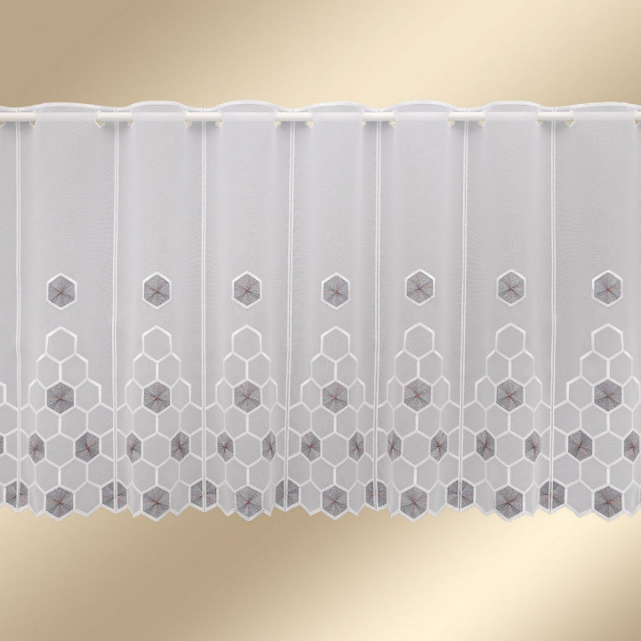 Scheibengardine Korana rot-braun aus Plauener Spitze