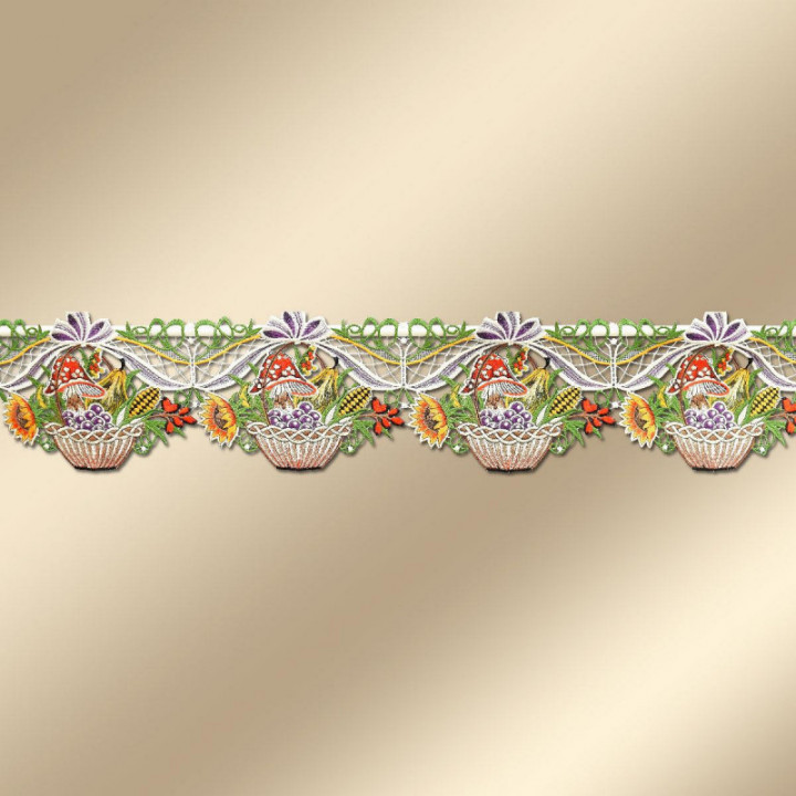 Feenhaus-Spitzengardine Herbst-Körbchen 15 cm hoch aus Plauener Spitze