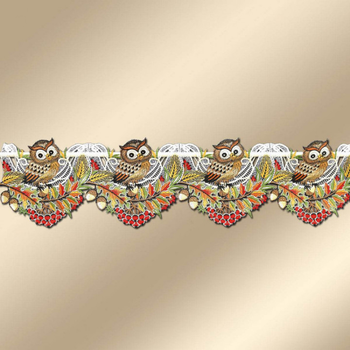 Feenhaus-Spitzengardine Herbst-Eule 17 cm hoch Echte Plauener Spitze