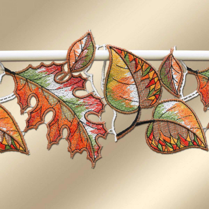 Feenhaus-Spitzengardine Herbst-Laub 14 cm hoch Echte Plauener Spitze