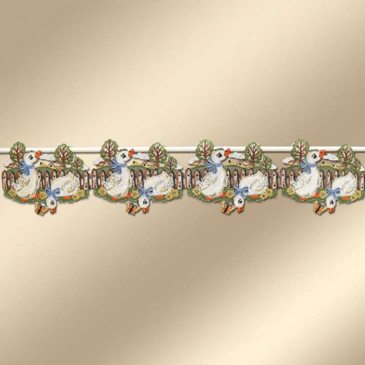 Feenhaus-Spitzengardine Kleine Gänse 15 cm hoch Echte Plauener Spitze