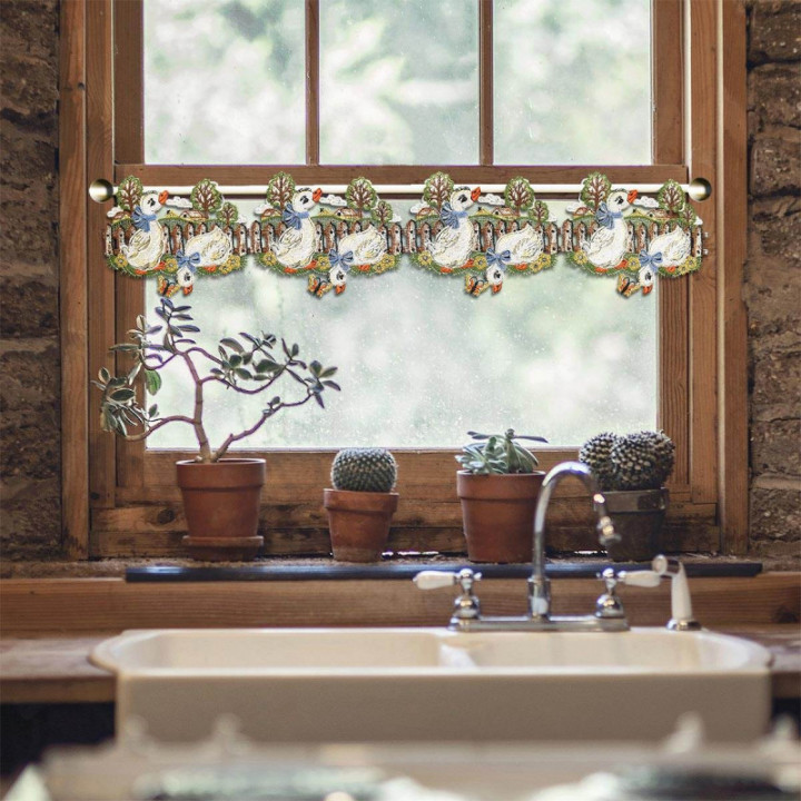 Feenhaus-Spitzengardine Kleine Gänse 15 cm hoch Echte Plauener Spitze