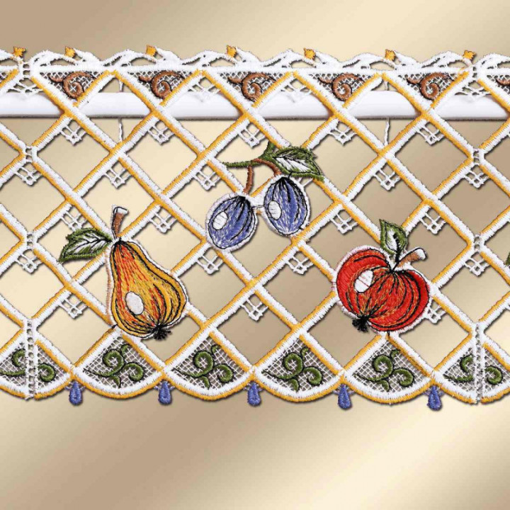 Feenhaus-Spitzengardine Früchte-Trio Sommerobst 15 cm Plauener Spitze