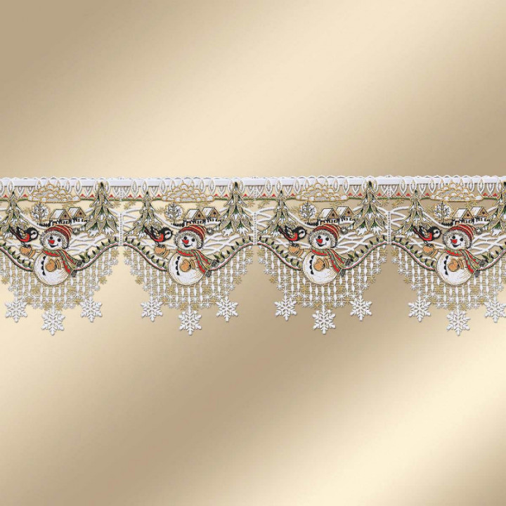 Winter-Feenhausgardine Winterfreunde Scheibenhänger Plauener Spitze