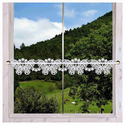 Feenhaus-Spitzengardine Schmetterling mit Blumen Plauener Spitze weiß 12 cm hoch