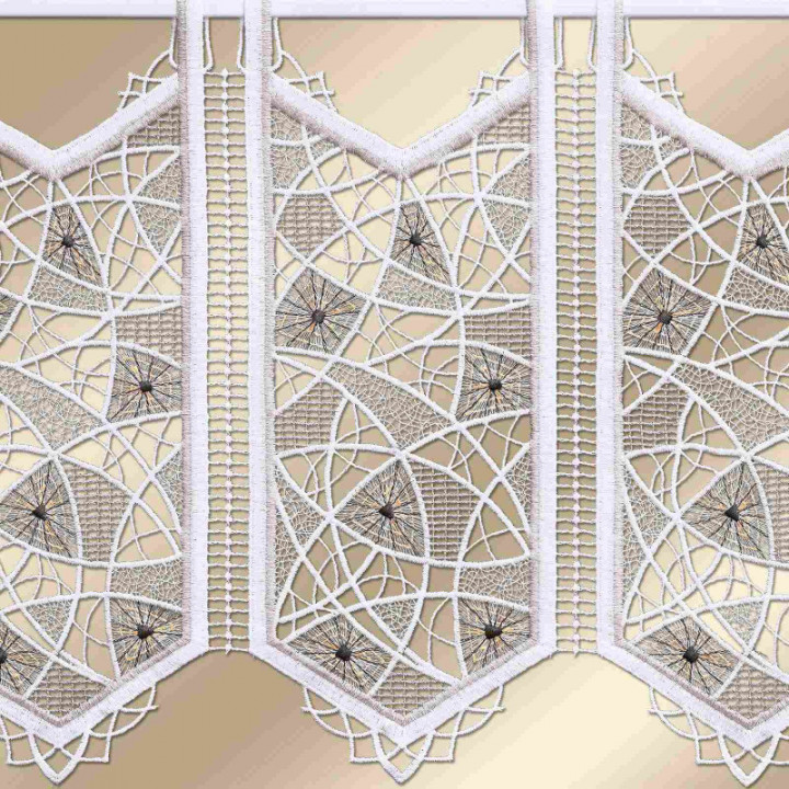 Spitzengardine Adina in beige moderne Plauener Spitze 37 cm hoch