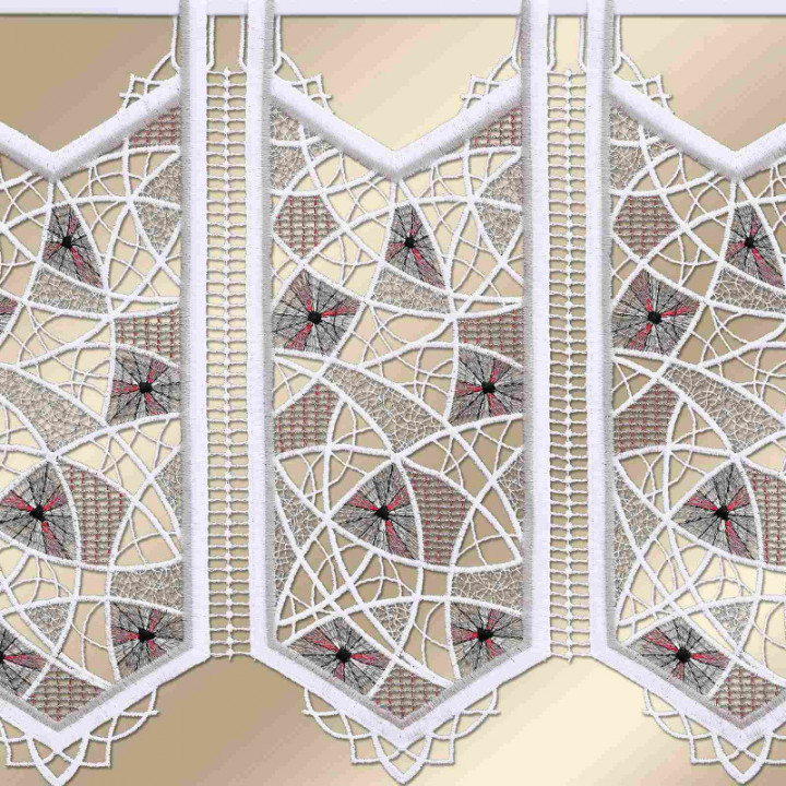 Spitzengardine Adina in rot moderne Plauener Spitze 37 cm hoch