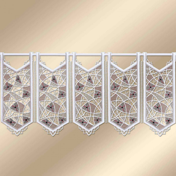 Spitzengardine Adina in rot moderne Plauener Spitze 37 cm hoch