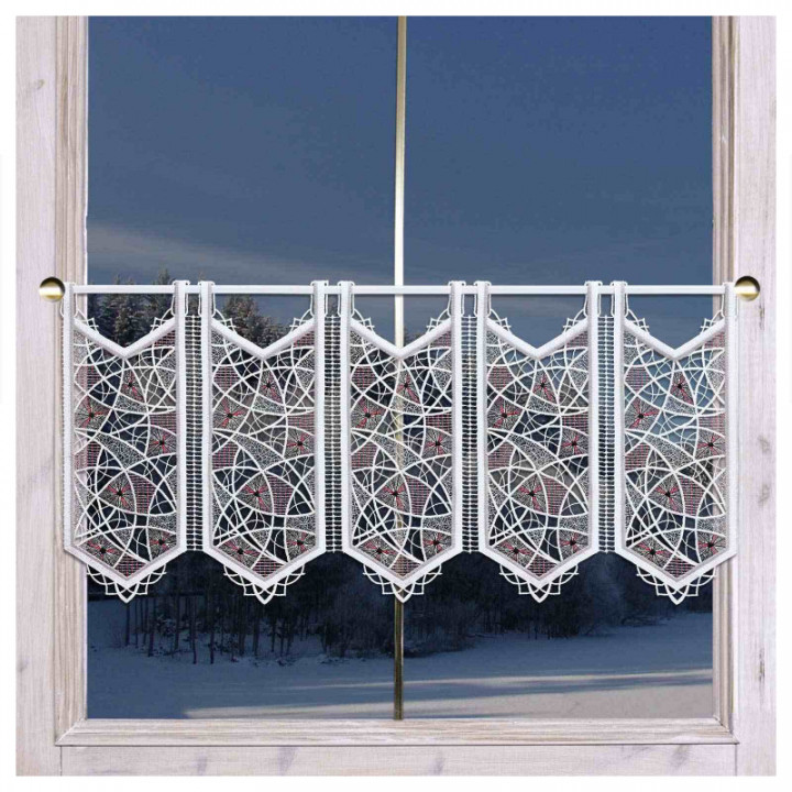 Spitzengardine Adina in rot moderne Plauener Spitze 37 cm hoch