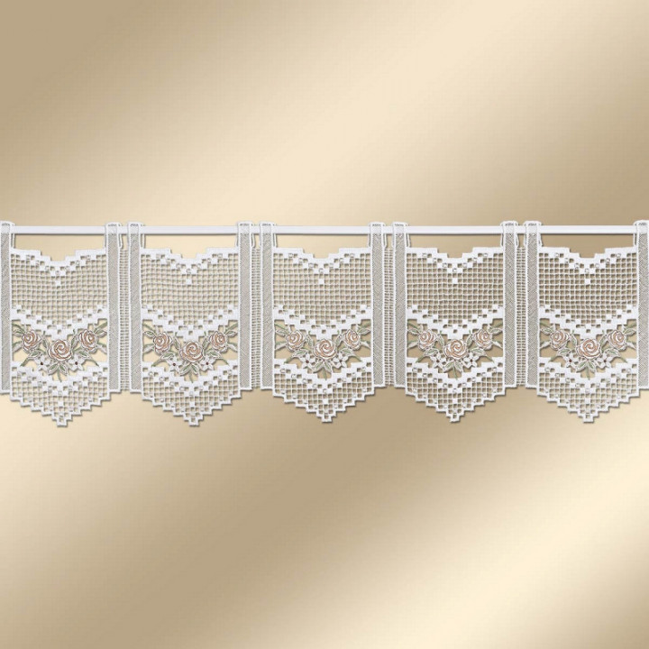 Feenhaus-Scheibengardine Rosalie in beige aus Echter Plauener Spitze