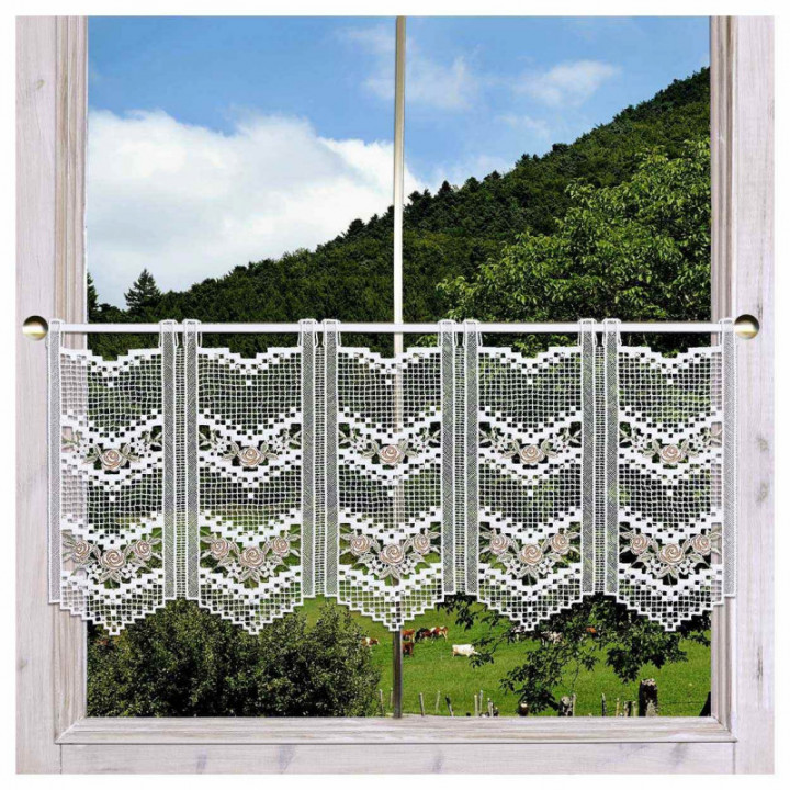Feenhaus-Scheibengardine Rosalie in beige aus Echter Plauener Spitze
