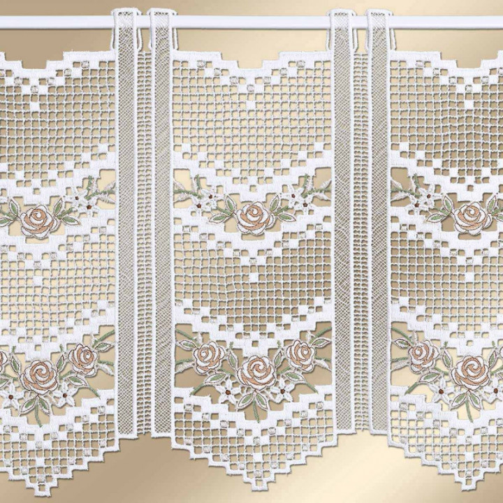 Feenhaus-Scheibengardine Rosalie in beige aus Echter Plauener Spitze