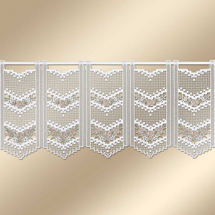 Feenhaus-Scheibengardine Rosalie in beige aus Echter Plauener Spitze