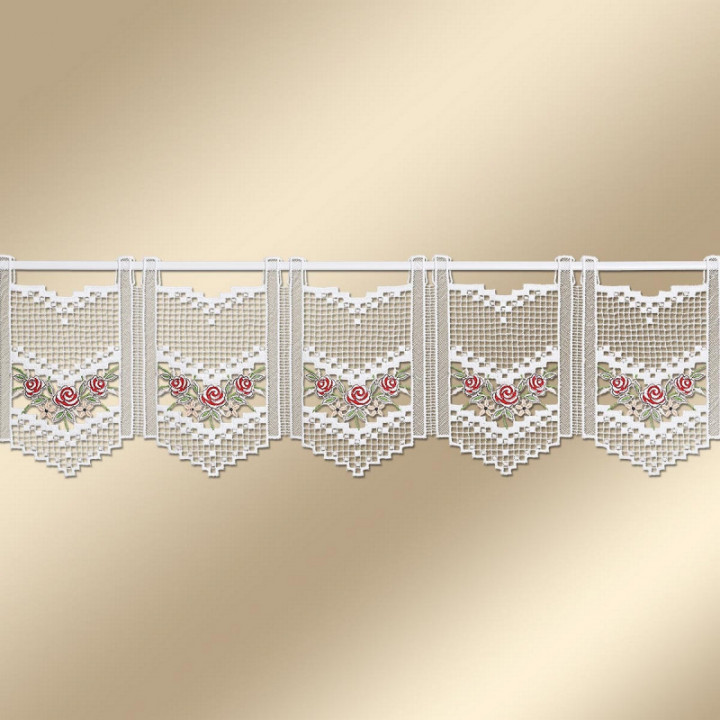 Feenhaus-Scheibengardine Rosalie in rot aus Echter Plauener Spitze