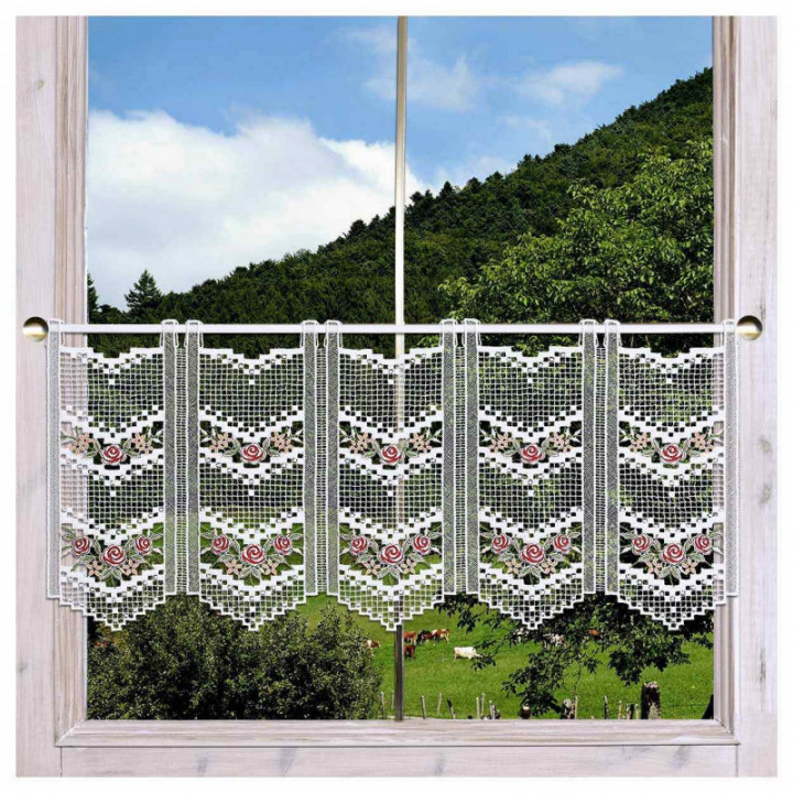 Feenhaus-Scheibengardine Rosalie in rot aus Echter Plauener Spitze