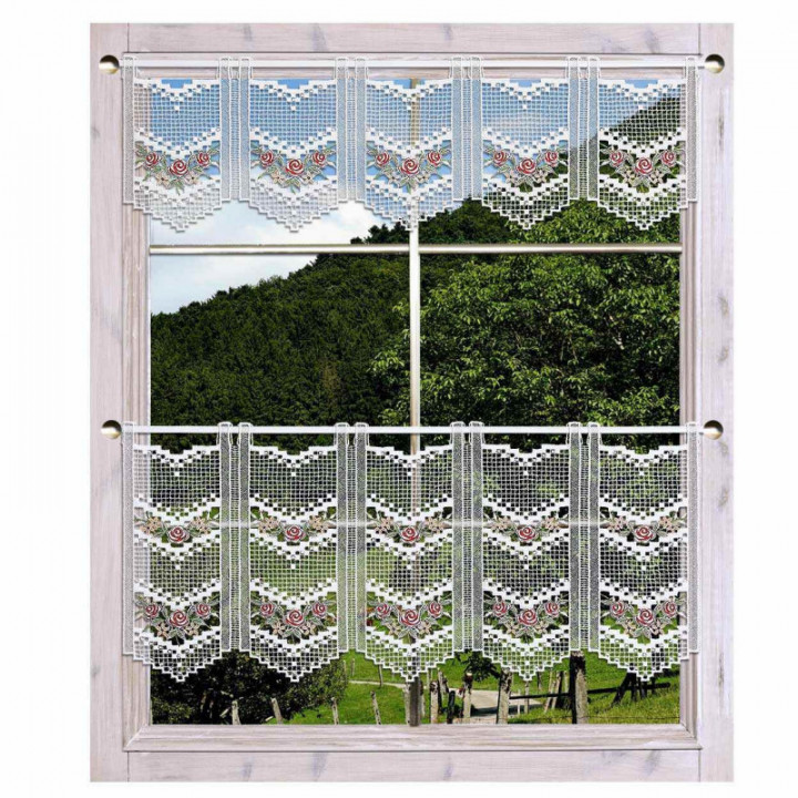 Feenhaus-Scheibengardine Rosalie in rot aus Echter Plauener Spitze