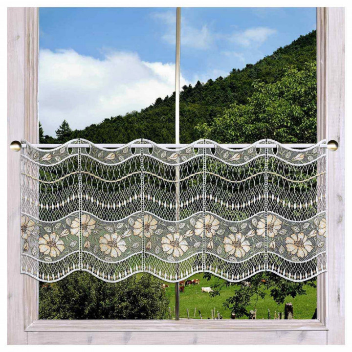 Feenhaus-Scheibengardine Hibiskus aus Echter Plauener Spitze