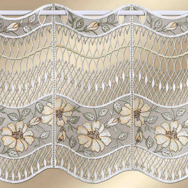 Feenhaus-Scheibengardine Hibiskus aus Echter Plauener Spitze