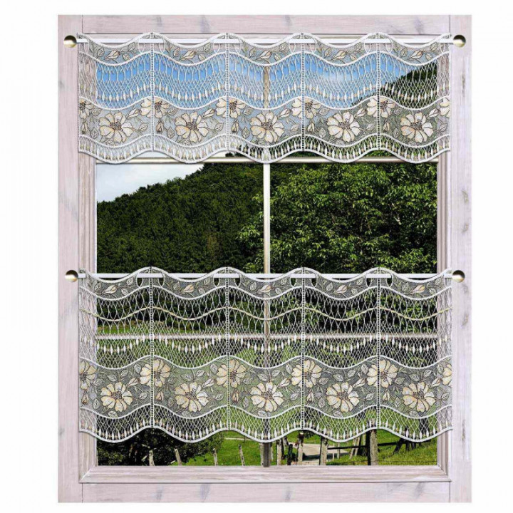 Feenhaus-Scheibengardine Hibiskus aus Echter Plauener Spitze