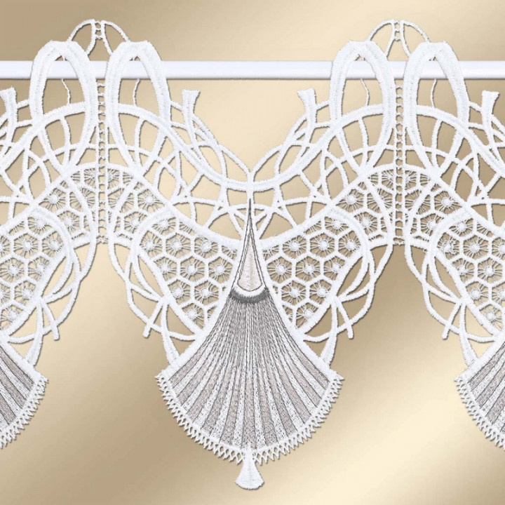 Feenhaus-Scheibengardine Romina in grau aus Echter Plauener Spitze