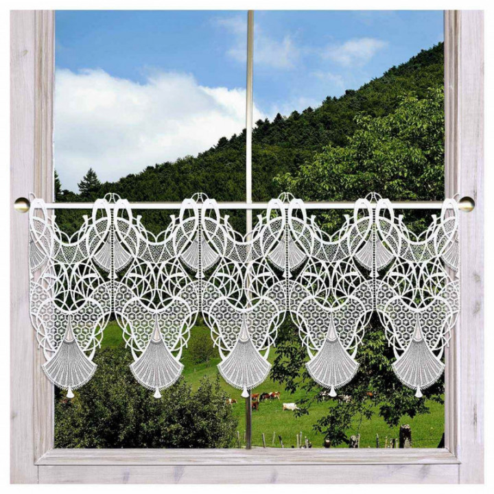 Feenhaus-Scheibengardine Romina in grau aus Echter Plauener Spitze