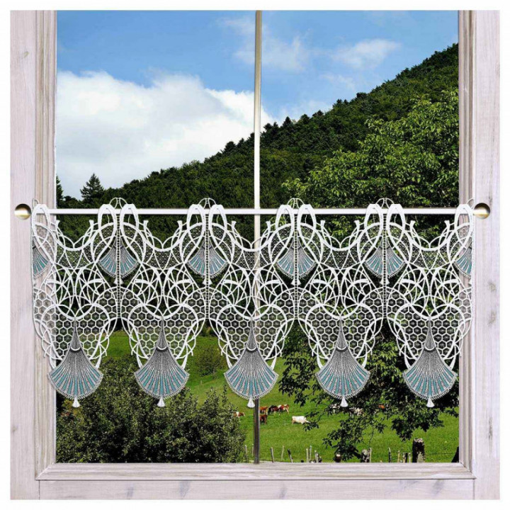 Feenhaus-Scheibengardine Romina in blau aus Echter Plauener Spitze
