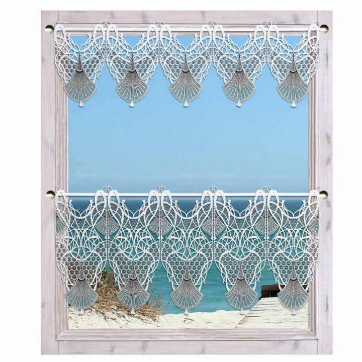 Feenhaus-Scheibengardine Romina in blau aus Echter Plauener Spitze