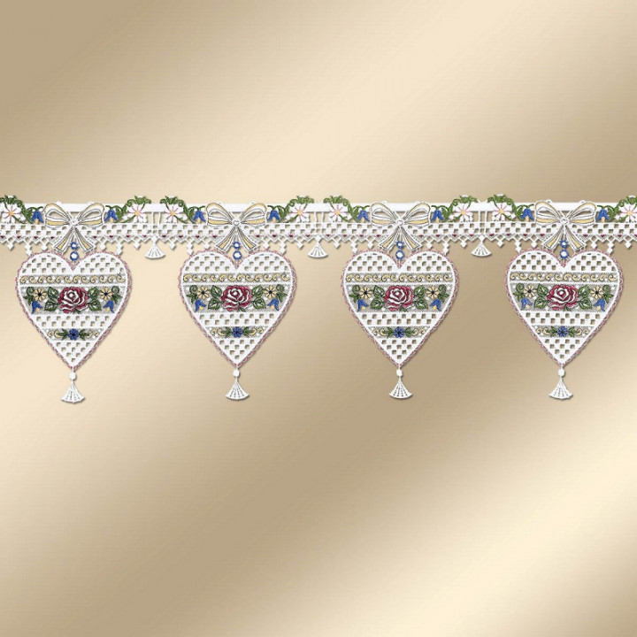 Feenhaus-Scheibengardine Herz Annemarie Plauener Spitze in bunt