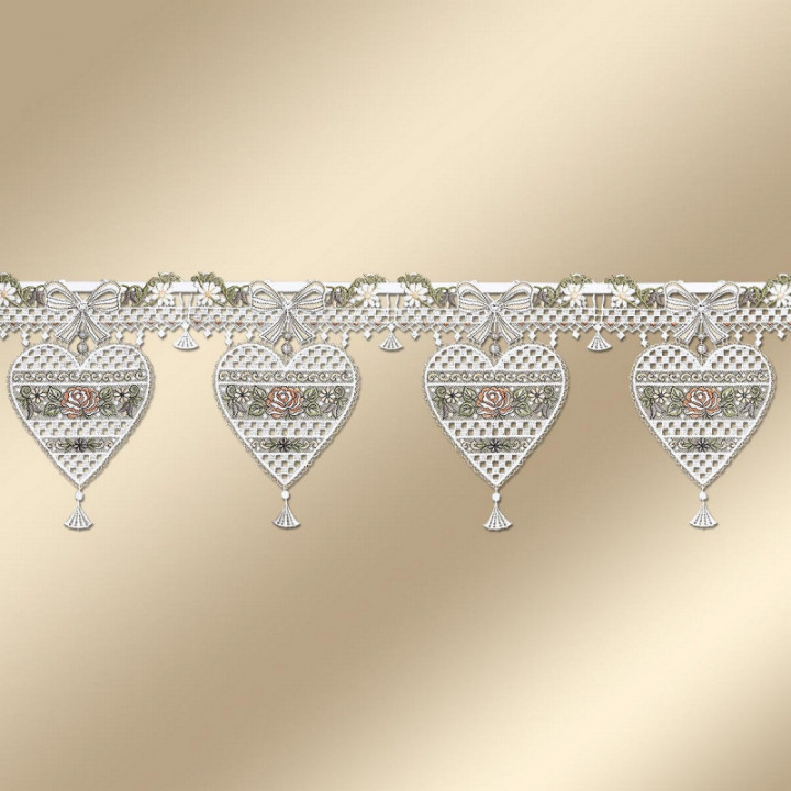 Feenhaus-Scheibengardine Herz Annemarie Plauener Spitze antik-farben