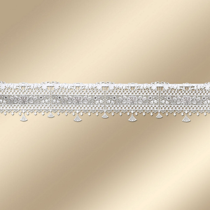 Feenhausgardine Rose Annemarie Plauener Spitze weiß-braun