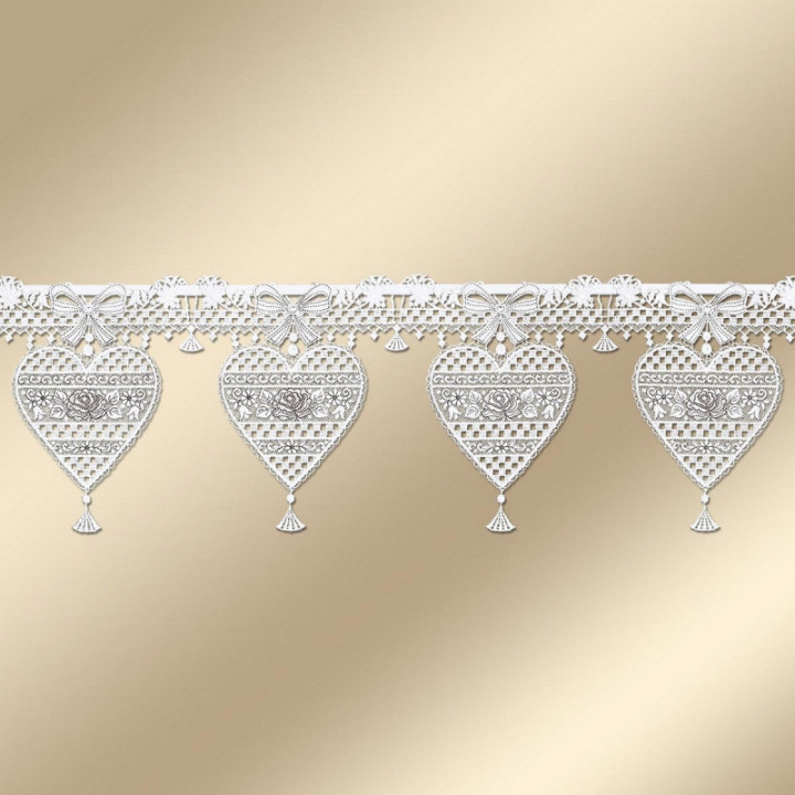 Feenhaus-Spitzengardine Herz Annemarie Plauener Spitze weiß-braun