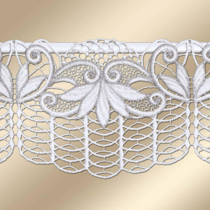 Feenhaus-Scheibengardine Alica moderne Plauener Spitze weiß-taupe