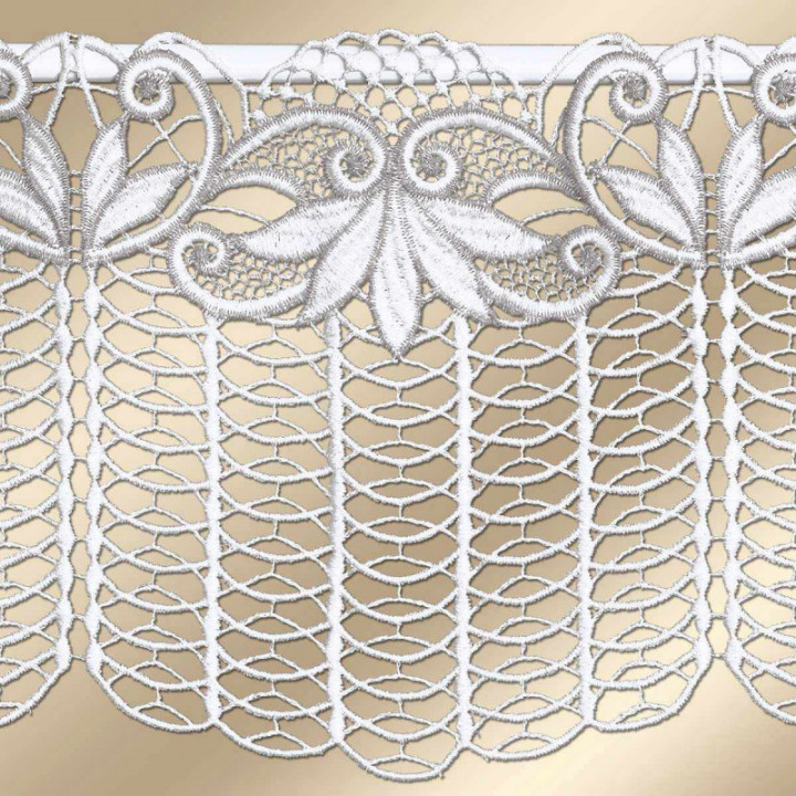 Feenhaus-Scheibengardine Alica moderne Plauener Spitze weiß-taupe
