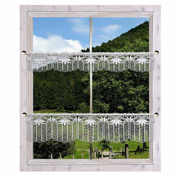 Feenhaus-Scheibengardine Alica moderne Plauener Spitze weiß-taupe