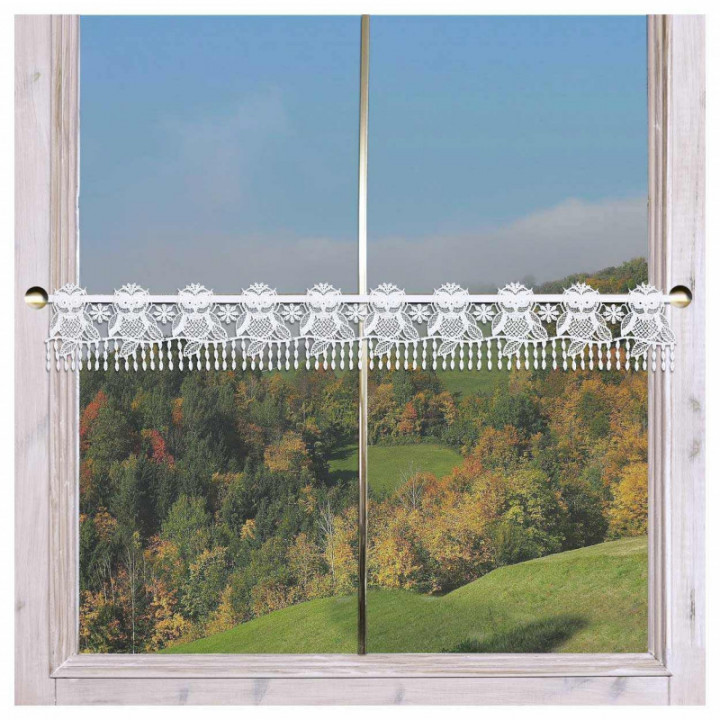 Feenhaus-Spitzenkante kleine Eulen Plauener Spitze Herbst 11 cm hoch