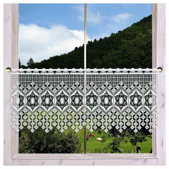 Moderne Scheibengardine Jara Plauener Spitze weiß 34 cm hoch