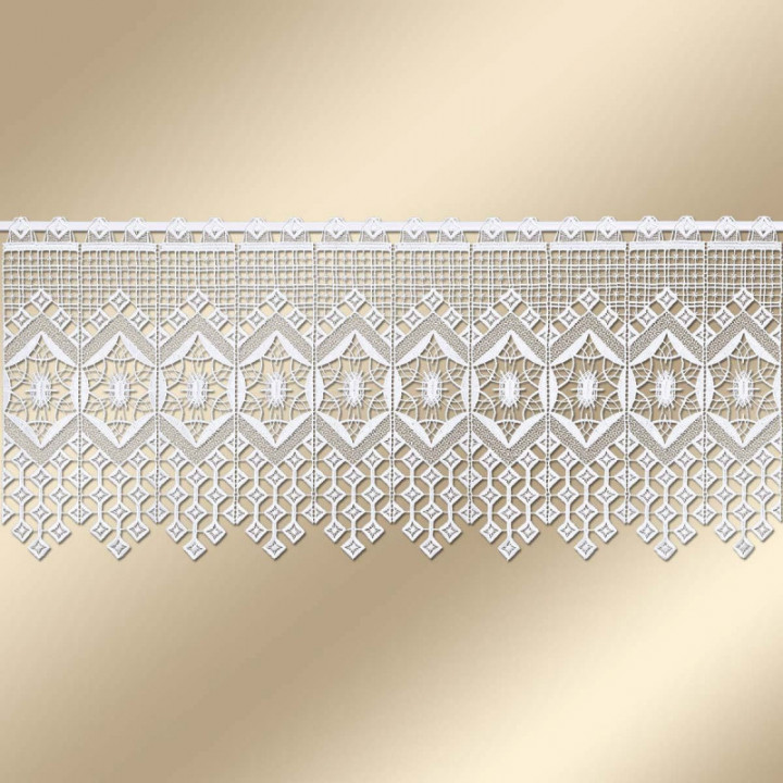 Moderne Scheibengardine Jara Plauener Spitze weiß 34 cm hoch