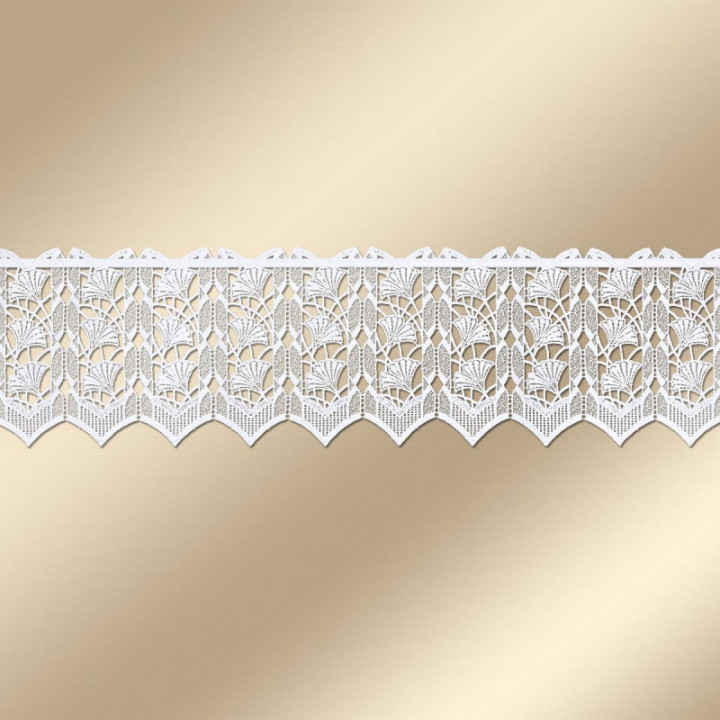 Scheibengardine Galina Plauener Spitze mit Ginko weiß