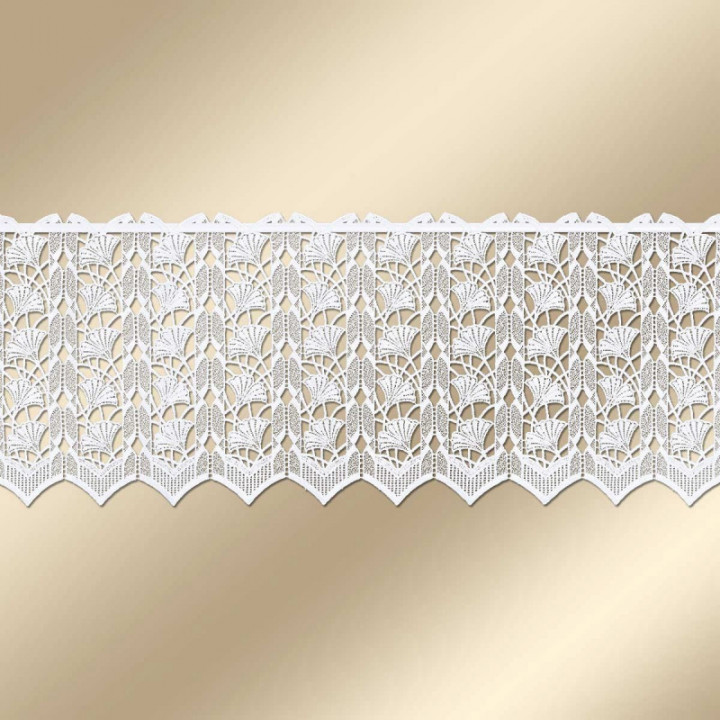 Scheibengardine Galina Plauener Spitze mit Ginko weiß