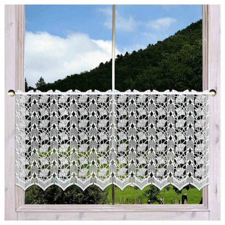 Scheibengardine Galina Plauener Spitze mit Ginko weiß