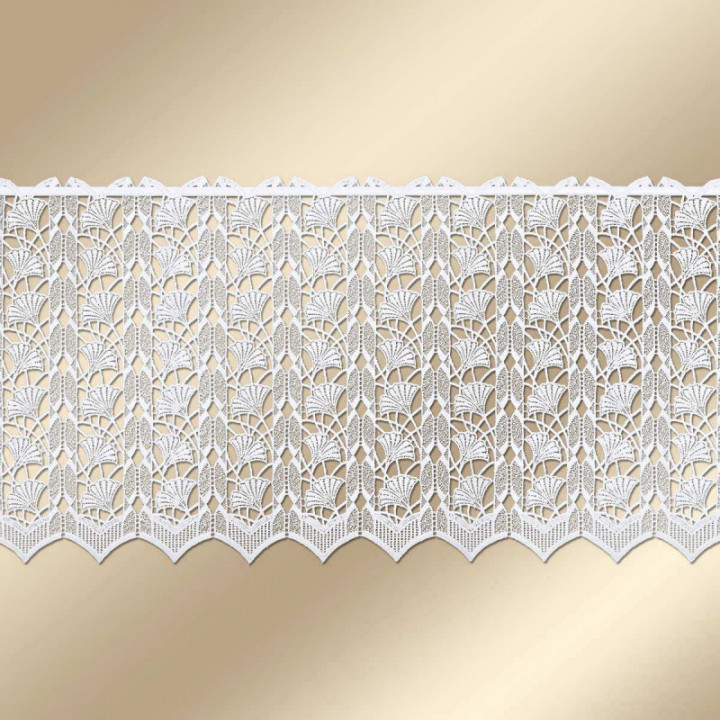 Scheibengardine Galina Plauener Spitze mit Ginko weiß