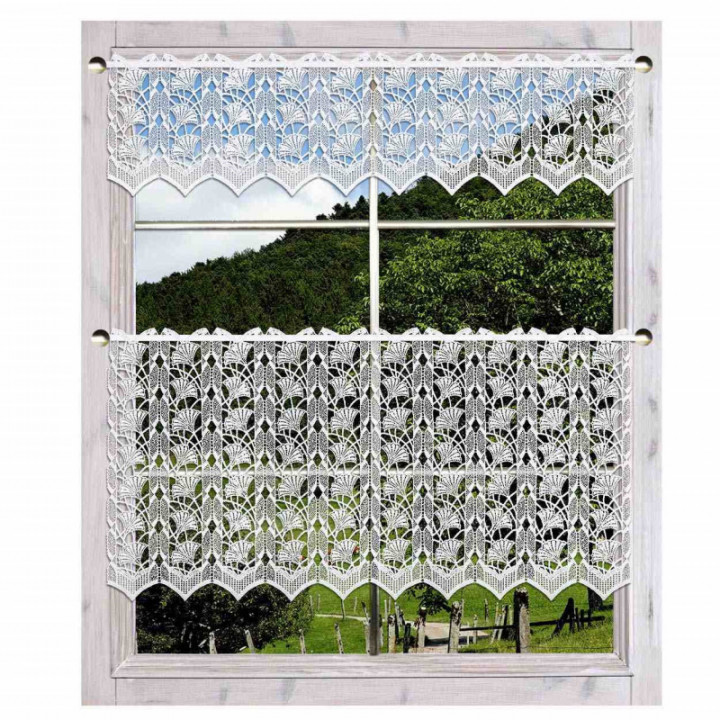 Scheibengardine Galina Plauener Spitze mit Ginko weiß