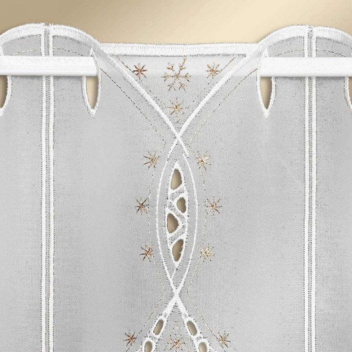 Bestickte Scheibengardine Wintervögel Plauener Spitze